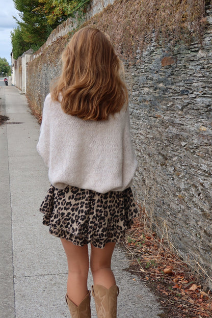 JUPE SHORT LEOPARD A FRANGE
