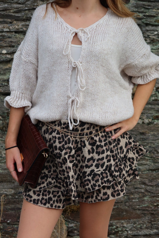 JUPE SHORT LEOPARD A FRANGE